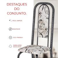 Conjunto De Mesa Tubular 6 Cadeiras 140x75cm Mart Prata Com Tampo Em Granito Ocre Letícia 070 - Tudo De Móveis Preto Floral - 8