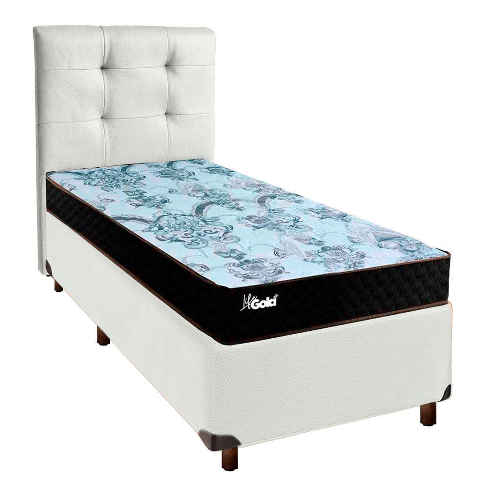 Cama + Box Branco E Colchão Molas Ensacadas Solteiro - Life Gold Paropas + Cabeceira - 1