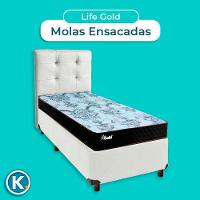 Cama + Box Branco E Colchão Molas Ensacadas Solteiro - Life Gold Paropas + Cabeceira