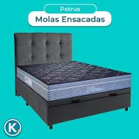 Conjunto Cama Box Bau Cinza Casal + Colchão Molas Ensacadas Petrus Paropas + Cabeceira