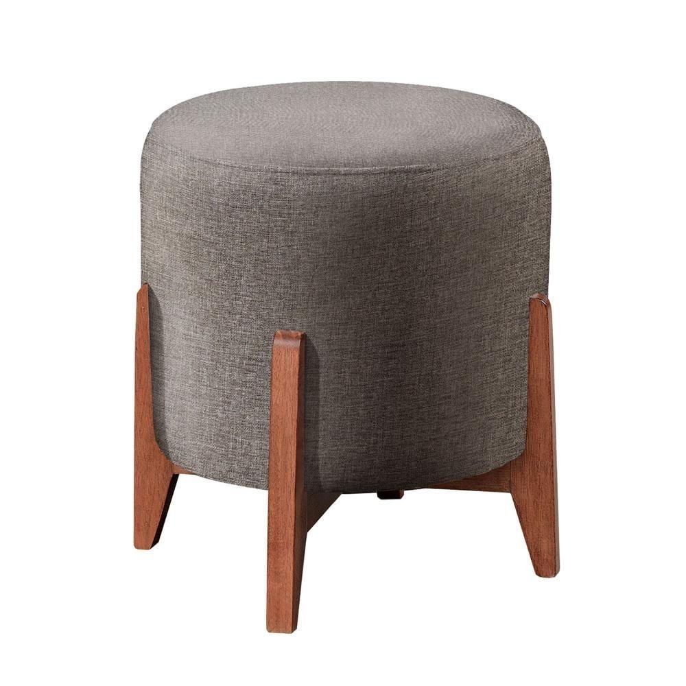 Puff Banqueta Thor Luxo Madeira Maciça Castellar Móbile Linho Cappuccino - 1