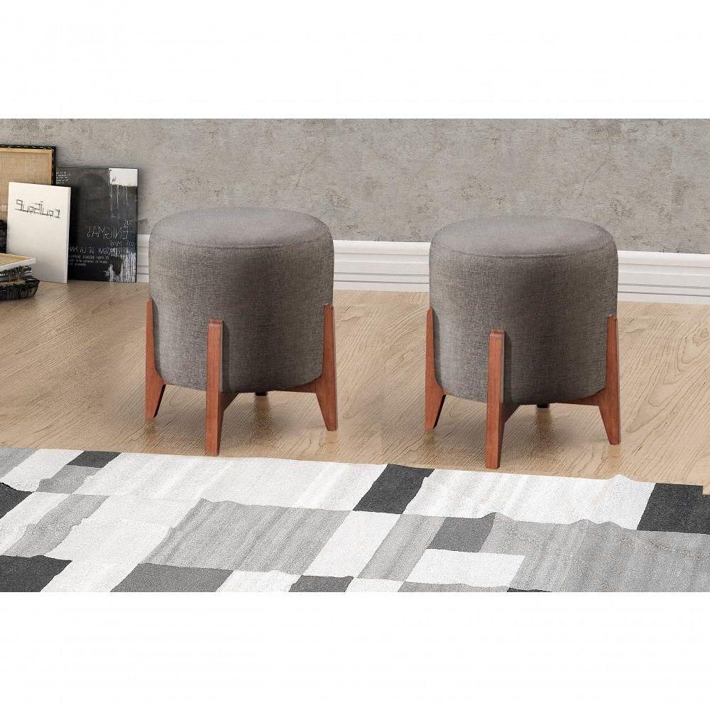 Puff Banqueta Thor Luxo Madeira Maciça Castellar Móbile Linho Cappuccino - 4