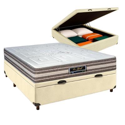 Conjunto Cama Box Bau Bege Casal + Colchão Molas Ensacadas Legriff Sankonfort