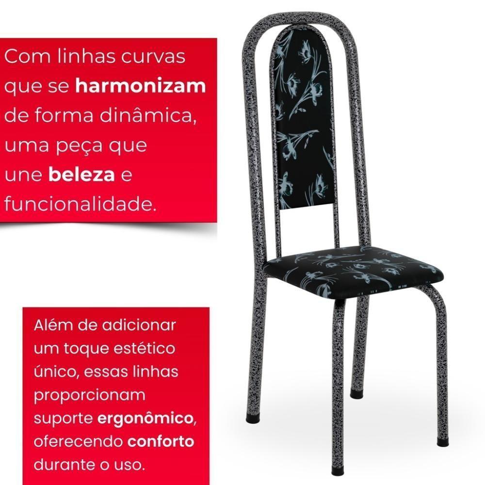 Conjunto De Mesa Tubular 8 Cadeiras 180x75cm Mart Prata Com Tampo Em Granito Ocre Letícia 071 - Tudo De Móveis Preto Floral - 9