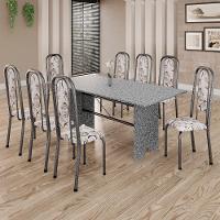Conjunto De Mesa Tubular 8 Cadeiras 180x75cm Mart Prata Com Tampo Em Granito Ocre Letícia 071 - Tudo De Móveis Preto Floral - 2