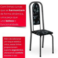 Conjunto De Mesa Tubular 8 Cadeiras 180x75cm Mart Prata Com Tampo Em Granito Ocre Letícia 071 - Tudo De Móveis Preto Floral - 9