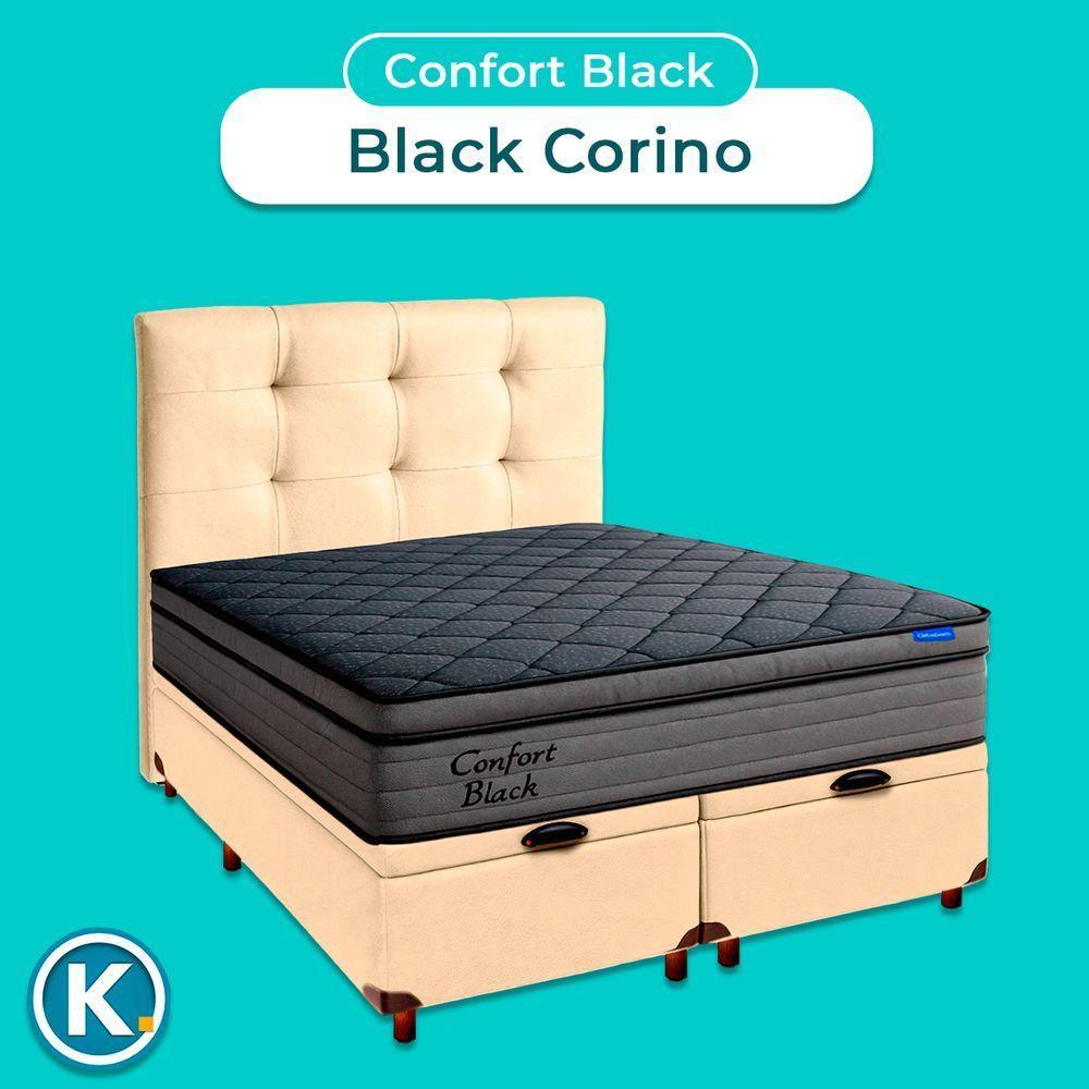 Baú Begetiza + Cabeceira+colchão Casal Confort Black Ortobom - 4