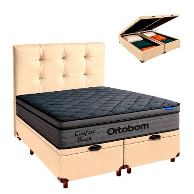 Baú Begetiza + Cabeceira+colchão Casal Confort Black Ortobom
