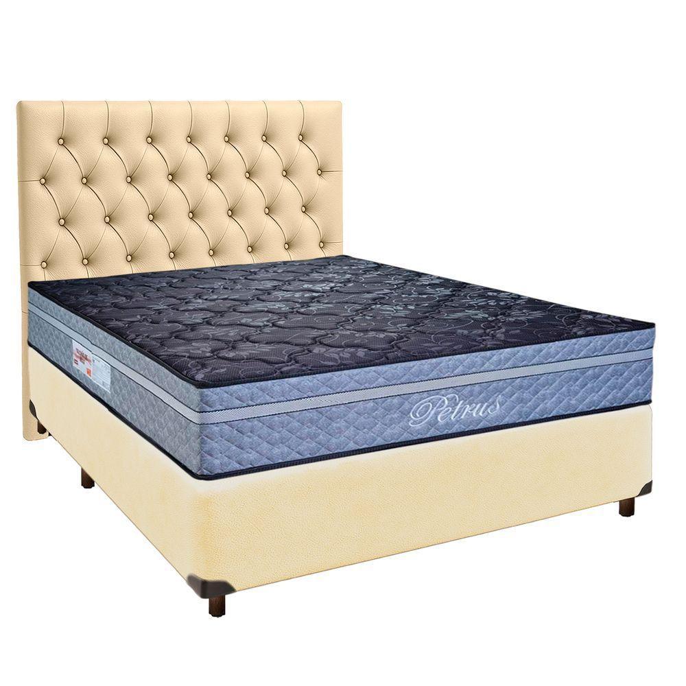 Cama + Box Bege E Colchão Molas Ensacadas Casal - Petrus Paropas + Cabeceira - 1