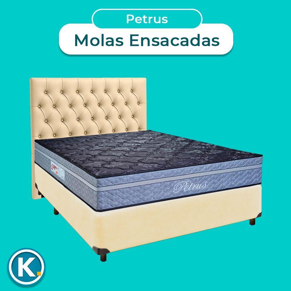Cama + Box Bege E Colchão Molas Ensacadas Casal - Petrus Paropas + Cabeceira - 3