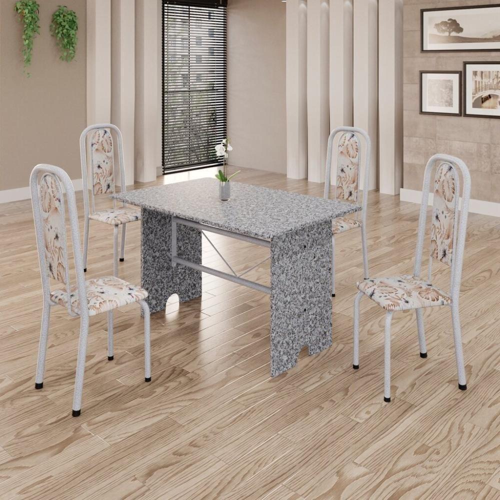 Conjunto De Mesa Tubular 4 Cadeiras 120x75cm Mart Perola Com Tampo Em Granito Ocre Letícia 070 - Tudo De Móveis Botanic Bege - 9