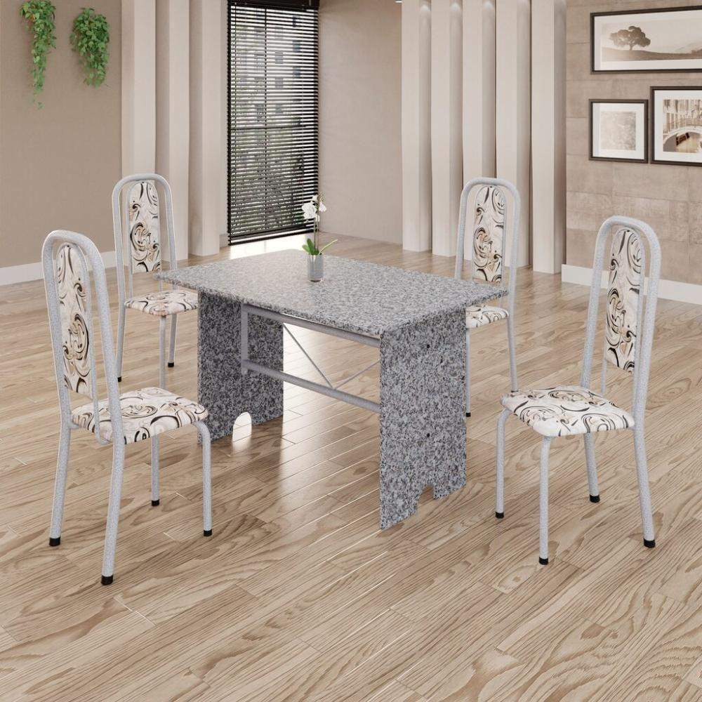 Conjunto De Mesa Tubular 4 Cadeiras 120x75cm Mart Perola Com Tampo Em Granito Ocre Letícia 070 - Tudo De Móveis Botanic Bege - 10