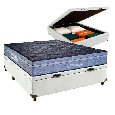 Cama Box Bau Branco Casal + Colchão Molas Ensacadas Petrus Paropas