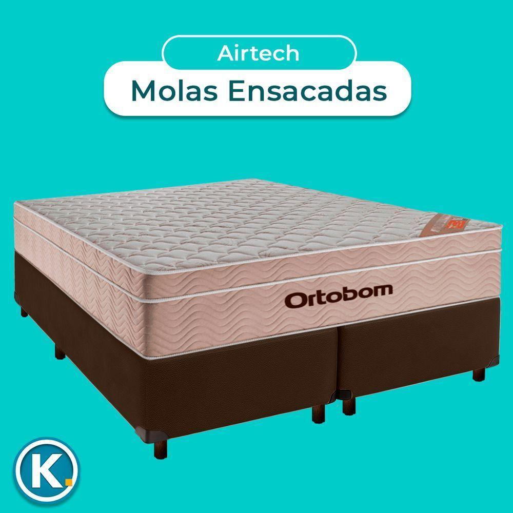 Cama Box Marrom Queen + Colchão Molas Ensacadas Airtech Ortobom - 4