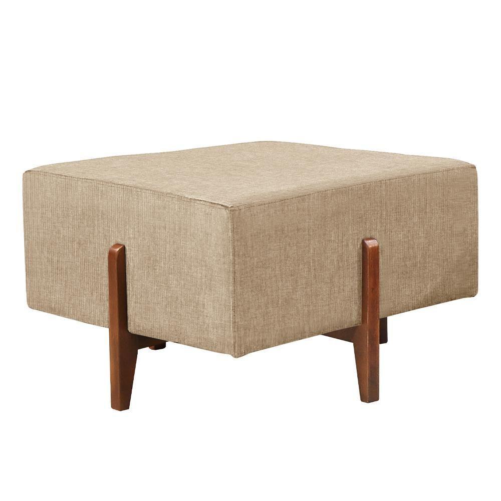 Puff Banqueta Zurik Luxo Madeira Maciça Castellar Móbile Linho Bege - 1