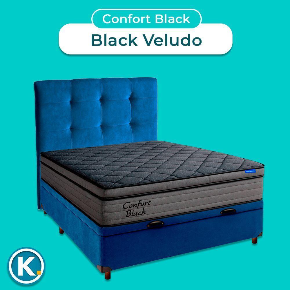 Baú Azul + Cabeceira + Colchão Casal Confort Black Ortobom - 4