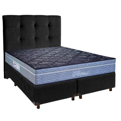 Cama + Box Preto E Colchão Molas Ensacadas Queen - Petrus Paropas + Cabeceira