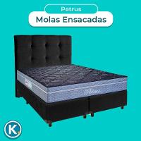 Cama + Box Preto E Colchão Molas Ensacadas Queen - Petrus Paropas + Cabeceira