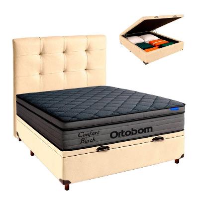 Baú Begetiza + Cabeceira+colchão Casal Confort Black Ortobom