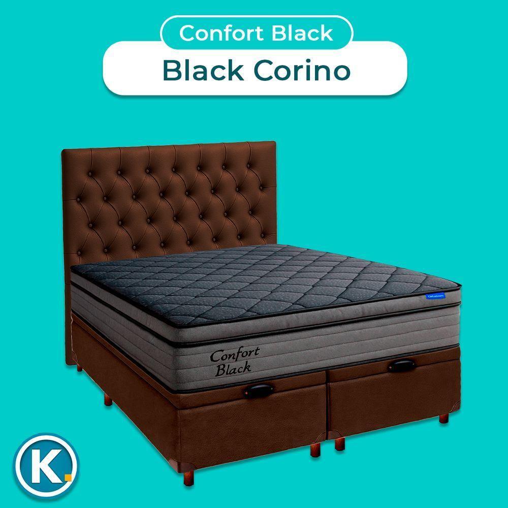 Baú Marrom + Cabeceira + Colchão Queen Confort Black Ortobom - 4