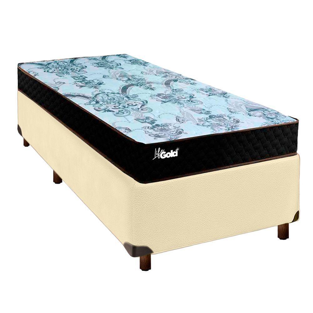 Conjunto Cama Box Bege Solteiro + Colchão Molas Ensacadas Life Gold Paropas - 1