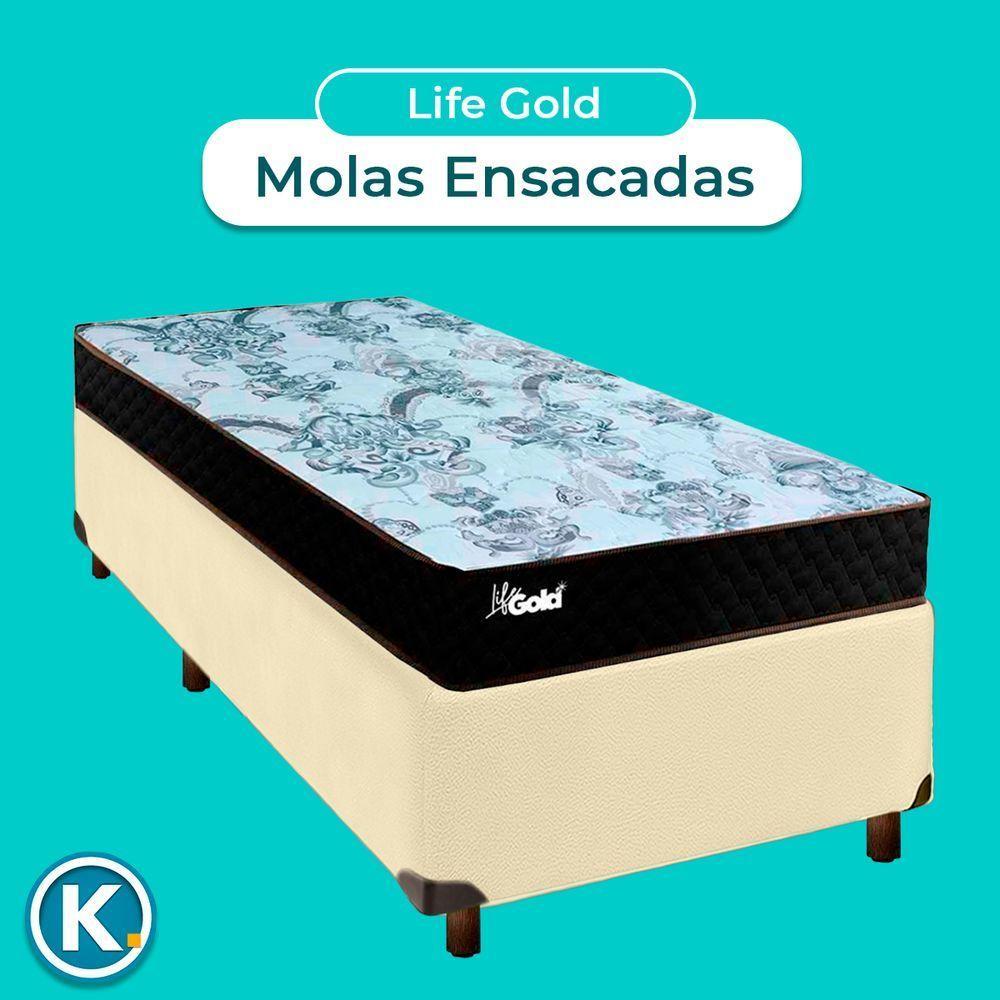 Conjunto Cama Box Bege Solteiro + Colchão Molas Ensacadas Life Gold Paropas - 4