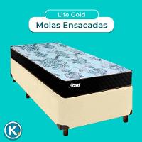 Conjunto Cama Box Bege Solteiro + Colchão Molas Ensacadas Life Gold Paropas
