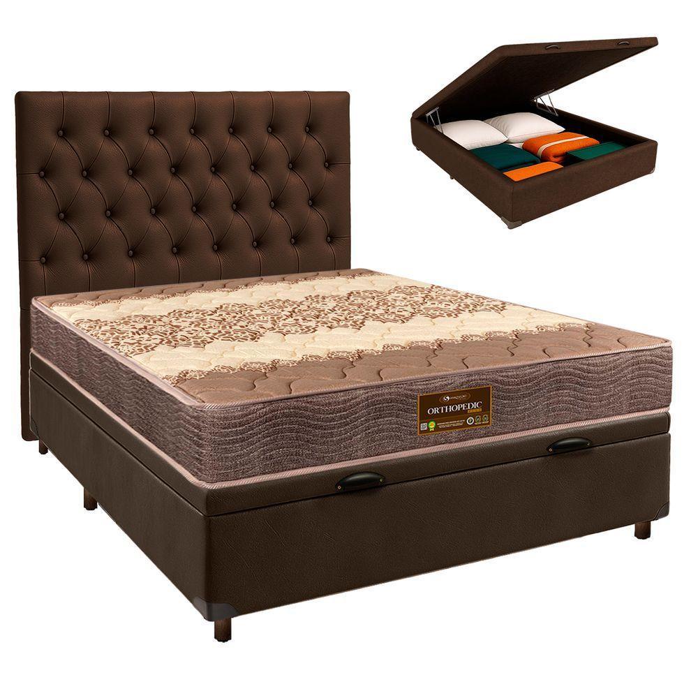 Conjunto Cama Box Bau Blindado Casal + Colchão D26 Ortophedic Sankonfort + Cabeceira - 1