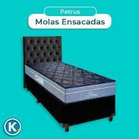 Cama Box + Colchão Solteiro Molas Ensacadas Petrus Paropas + Cabeceira Estofada