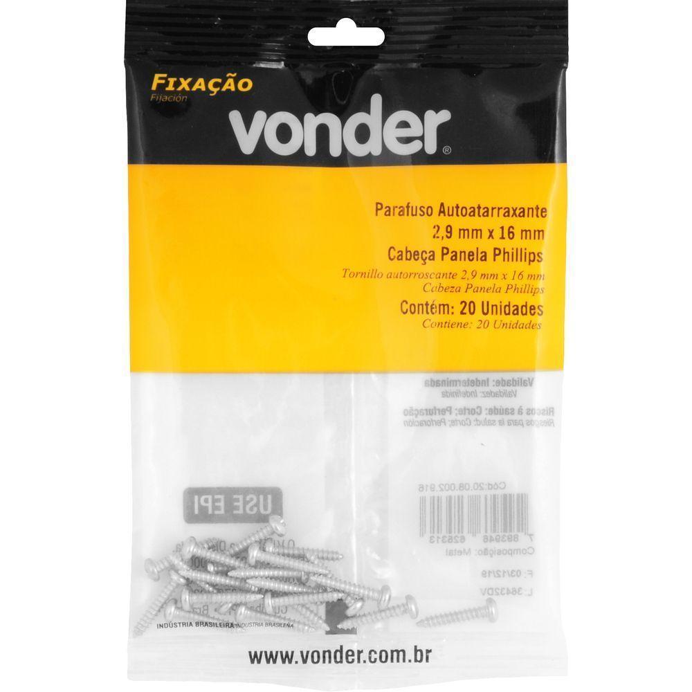 Parafuso Autoatarraxante 2,9x16 Phillips C/ 20 Peças Vonder - 3