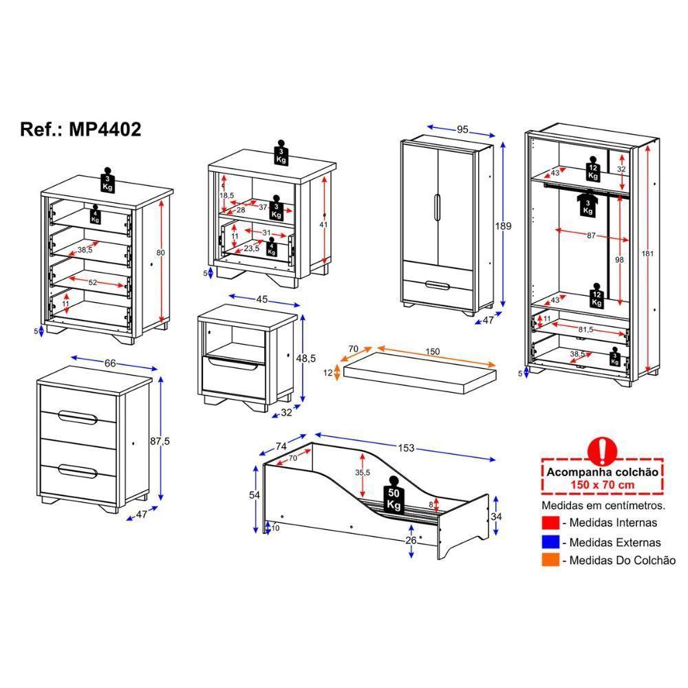 Quarto Infantil Completo Com Minicama Com Colchão Incluso Multimóveis Mp4402 Branco Natural - 4