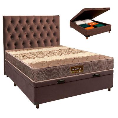 Conjunto Cama Box Bau Marrom Casal + Colchão D26 Ortophedic Sankonfort + Cabeceira