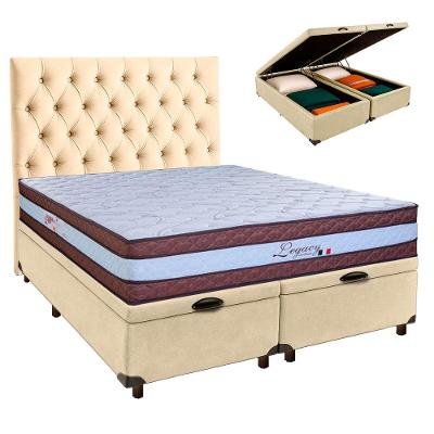 Cama + Bau Blindado E Colchão Molas Ensacadas Queen - Legaccy Paropas + Cabeceira