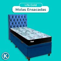 Conjunto Cama Box Bau Blindado Solteiro + Colchão Molas Ensacadas Life Gold Paropas + Cabeceira