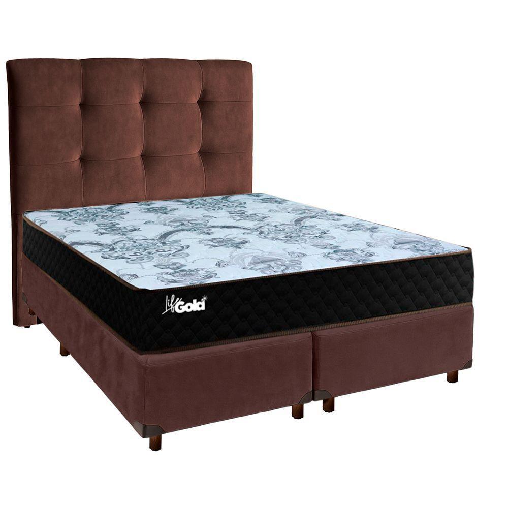 Cama + Box Blindado E Colchão Molas Ensacadas Casal - Life Gold Paropas + Cabeceira - 1