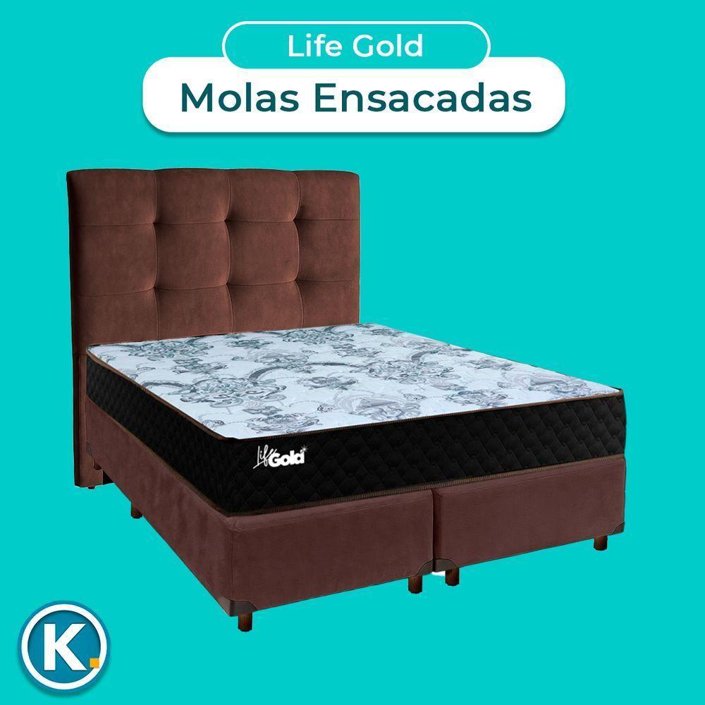 Cama + Box Blindado E Colchão Molas Ensacadas Casal - Life Gold Paropas + Cabeceira - 4