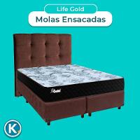 Cama + Box Blindado E Colchão Molas Ensacadas Casal - Life Gold Paropas + Cabeceira