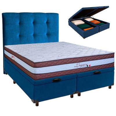 Cama + Bau Blindado E Colchão Molas Ensacadas Queen - Legaccy Paropas + Cabeceira