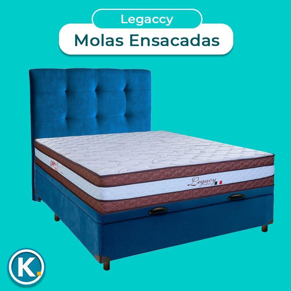 Conjunto Cama Box Bau Azul Casal + Colchão Molas Ensacadas Legaccy Paropas + Cabeceira - 4