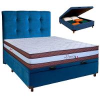 Conjunto Cama Box Bau Azul Casal + Colchão Molas Ensacadas Legaccy Paropas + Cabeceira - 1