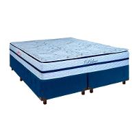 Cama + Box Azul E Colchão Molas Ensacadas Queen - Blue Paropas - 1