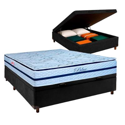 Conjunto Cama Box Bau Blindado Casal + Colchão Molas Ensacadas Blue Paropas