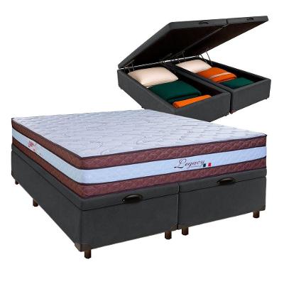 Conjunto Cama Box Bau Blindado Queen + Colchão Molas Ensacadas Legaccy Paropas