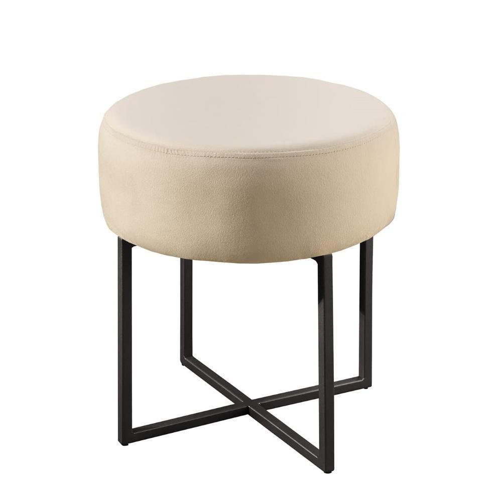 Puff Banqueta Otávio Luxo Base Preta Castellar Móbile Veludo Bege Claro - 1