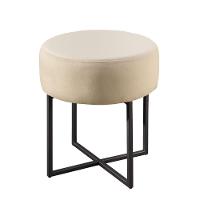 Puff Banqueta Otávio Luxo Base Preta Castellar Móbile Veludo Bege Claro - 1