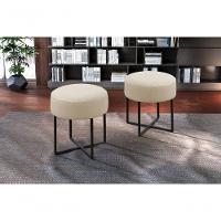 Puff Banqueta Otávio Luxo Base Preta Castellar Móbile Veludo Bege Claro - 4