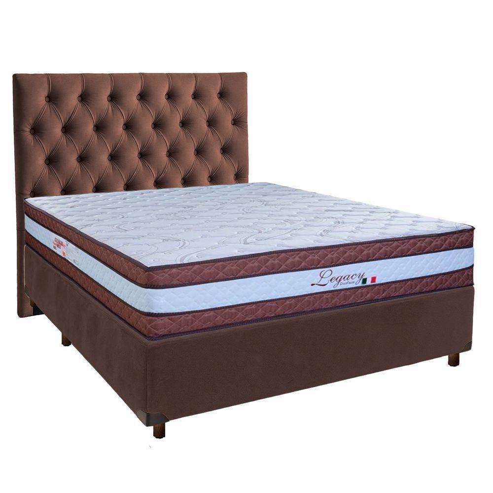 Cama + Box Marrom E Colchão Molas Ensacadas Casal - Legaccy Paropas + Cabeceira - 1