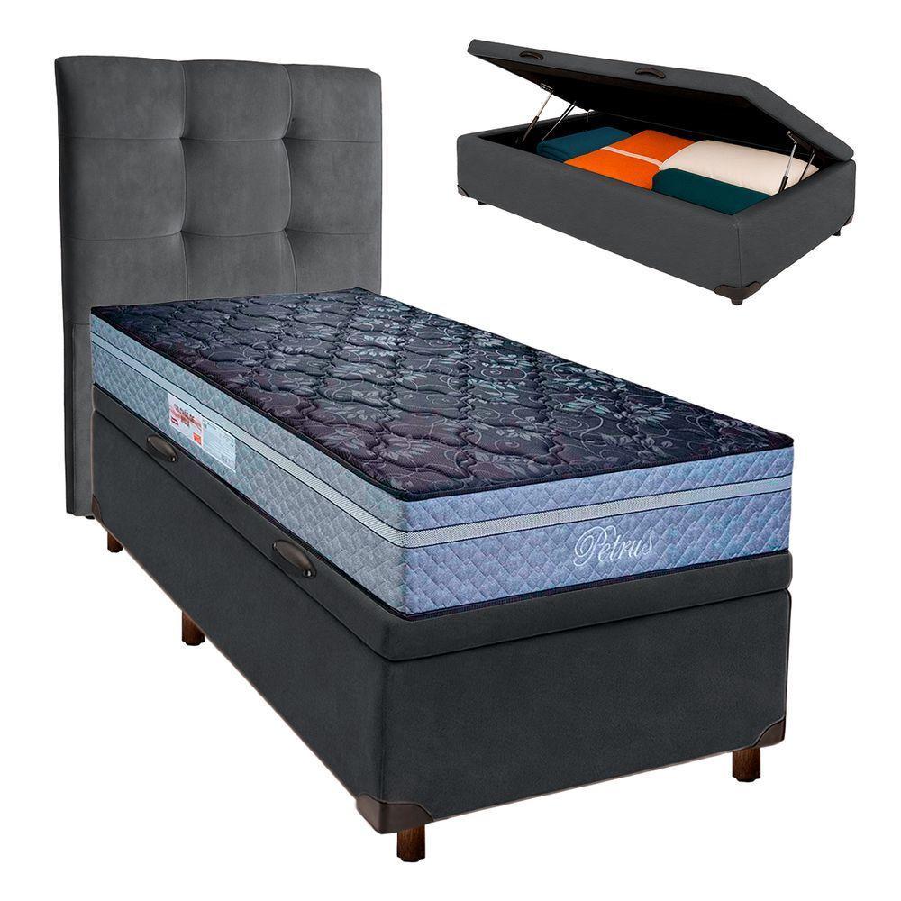 Kit Cama Box Bau + Cabeceira + Colchão Solteiro Molas Ensacadas - Petrus - Paropas - 1