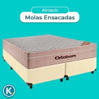 Colchão Queen Molas Ensacadas + Box Bege - Airtech Ortobom