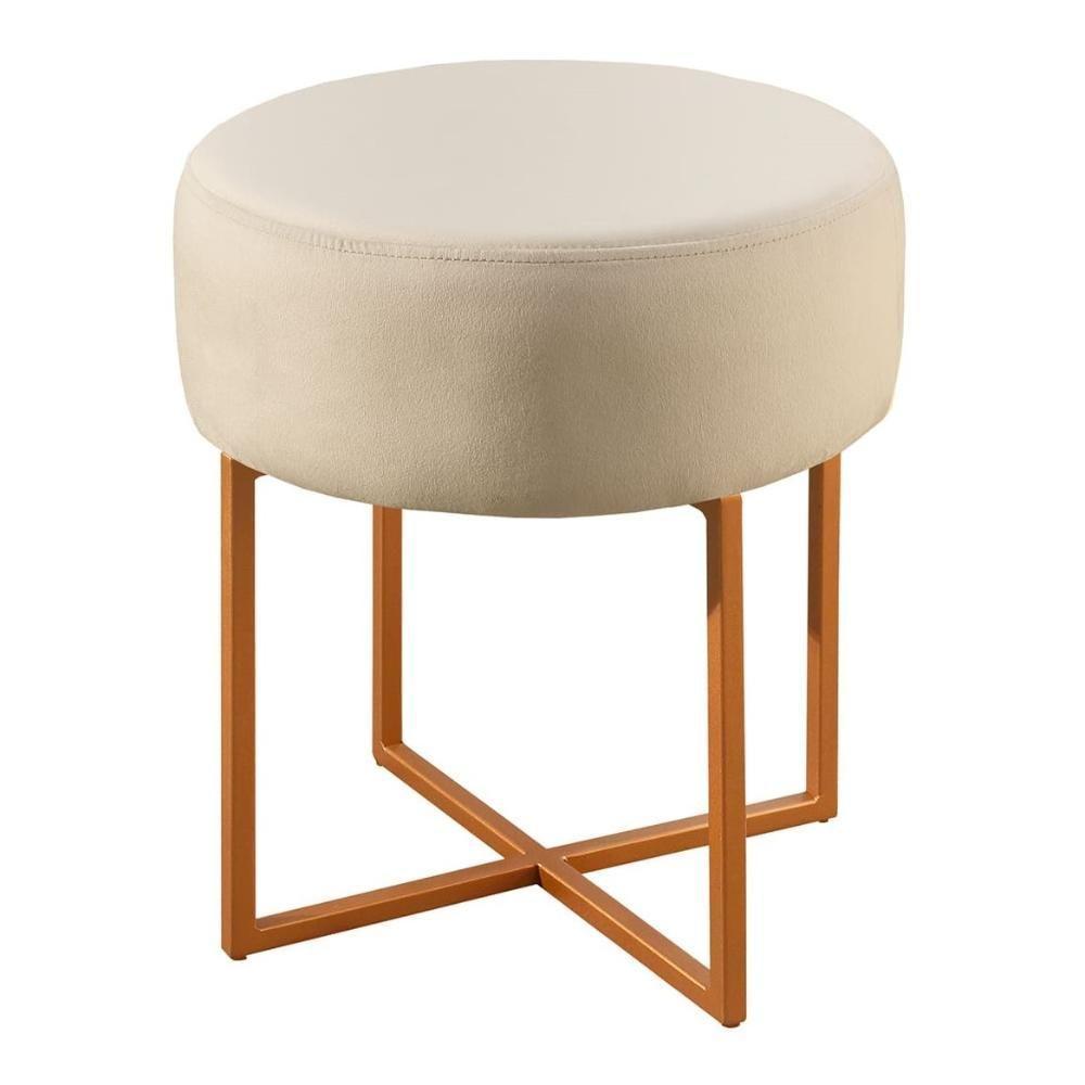 Puff Banqueta Otávio Luxo Base Bronze Castellar Móbile Veludo Bege Claro - 1